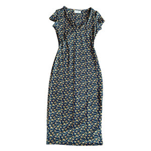 Jessica Simpson Ditzy Floral Midi V-Neck Dress Feminine Flirty Sz M